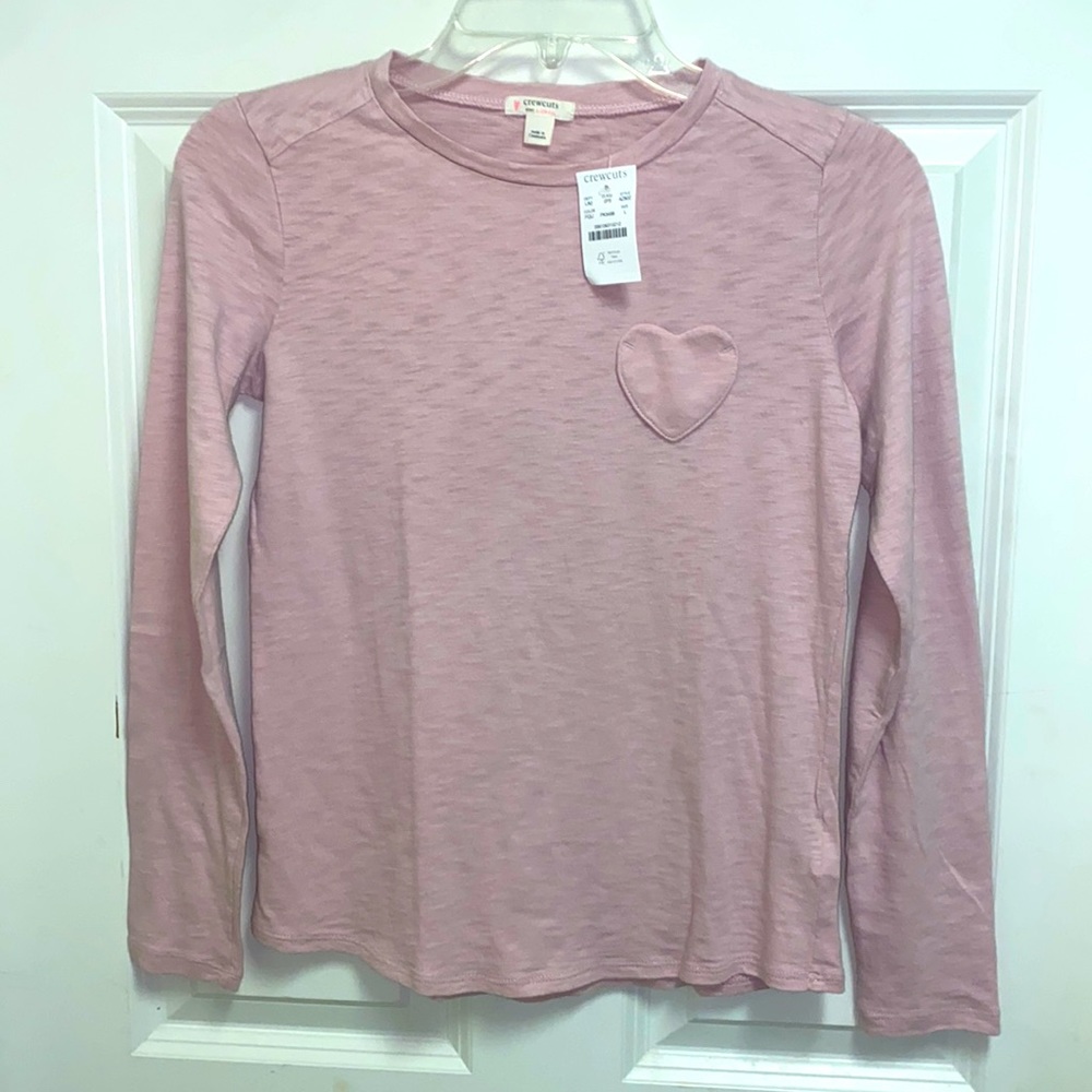 NWT, Crewcuts, Girls Long Sleeve Heart Pocket Tee